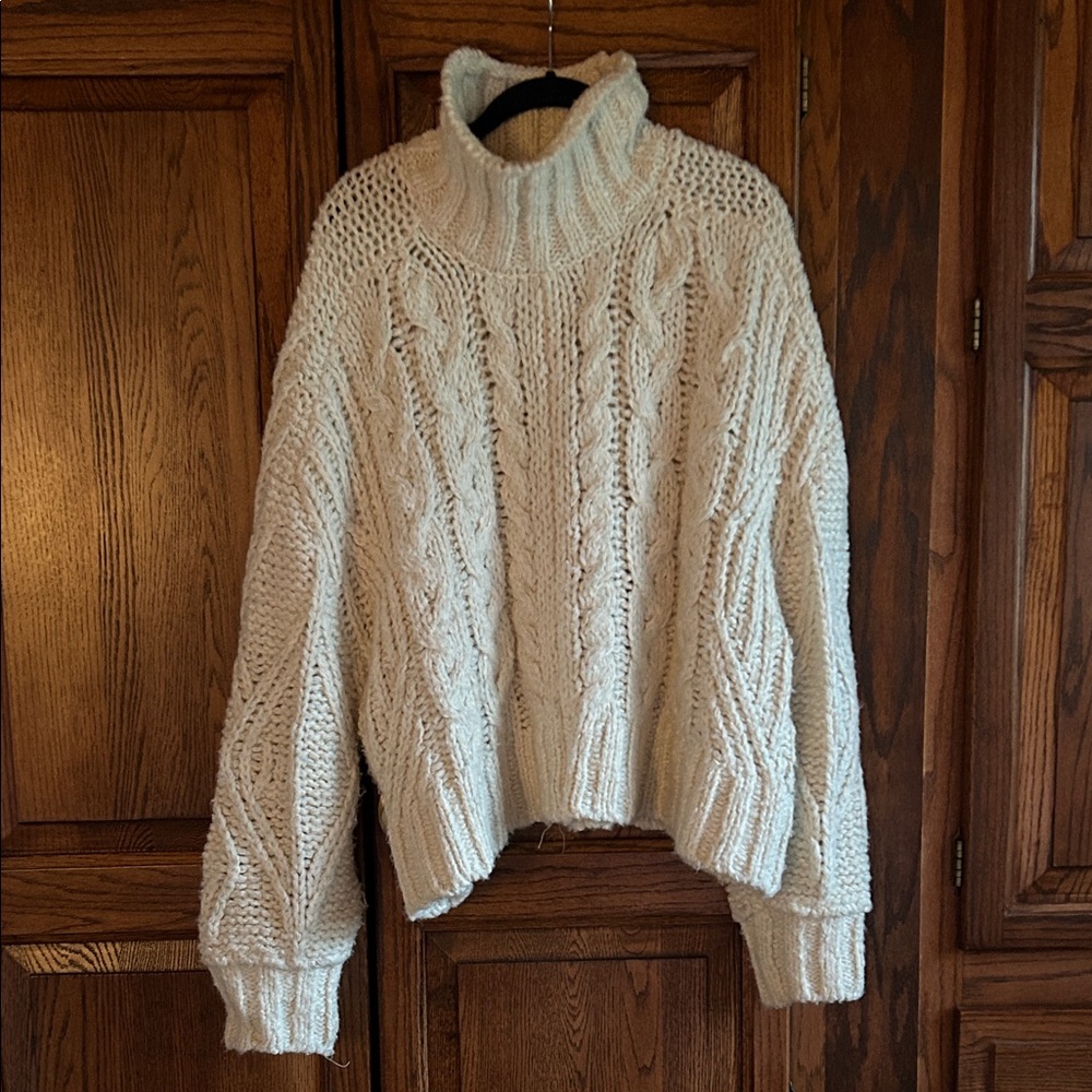Anthropologie Cream Cable Knit Turtleneck Sweater